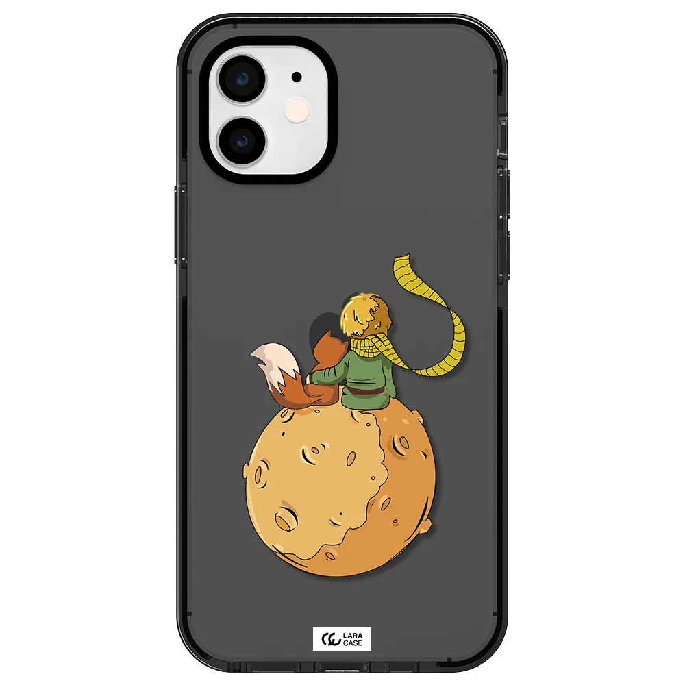 a cartoon of a fox and a fox sitting on a planet Apple iPhone 11 impact Smoke Black Case