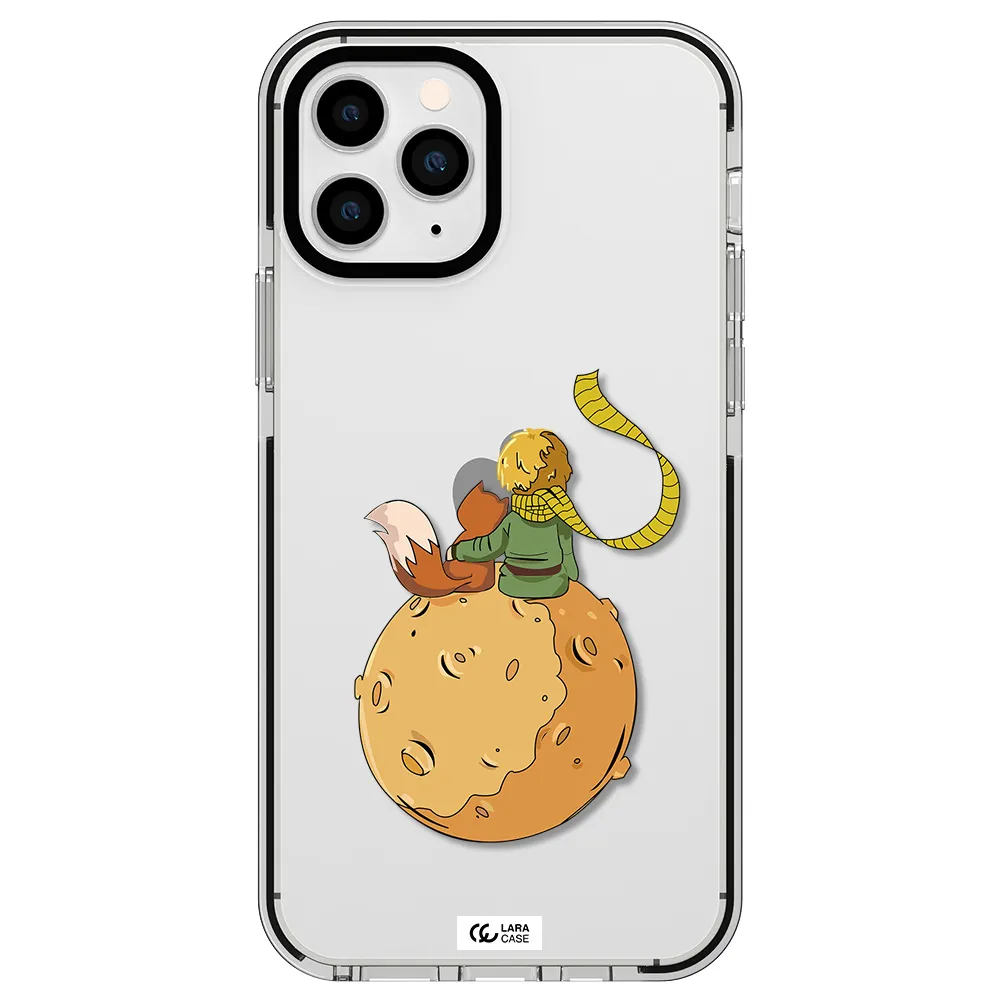 a cartoon of a fox and a fox sitting on a planet Apple iPhone 11 pro impact black border Case