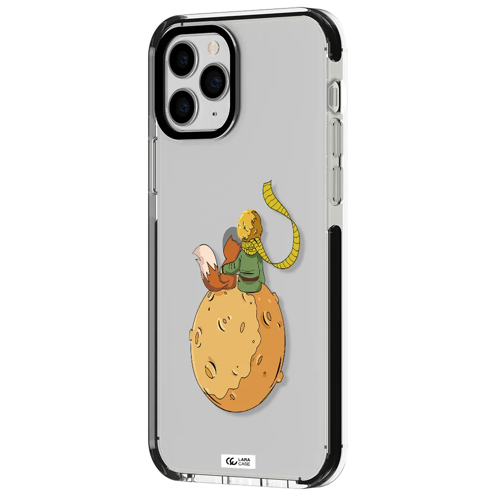 a cartoon of a fox and a fox sitting on a planet Apple iPhone 11 pro impact black border Case
