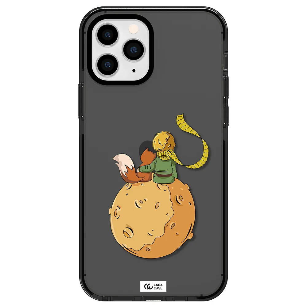 a cartoon of a fox and a fox sitting on a planet Apple iPhone 11 pro impact Smoke Black Case