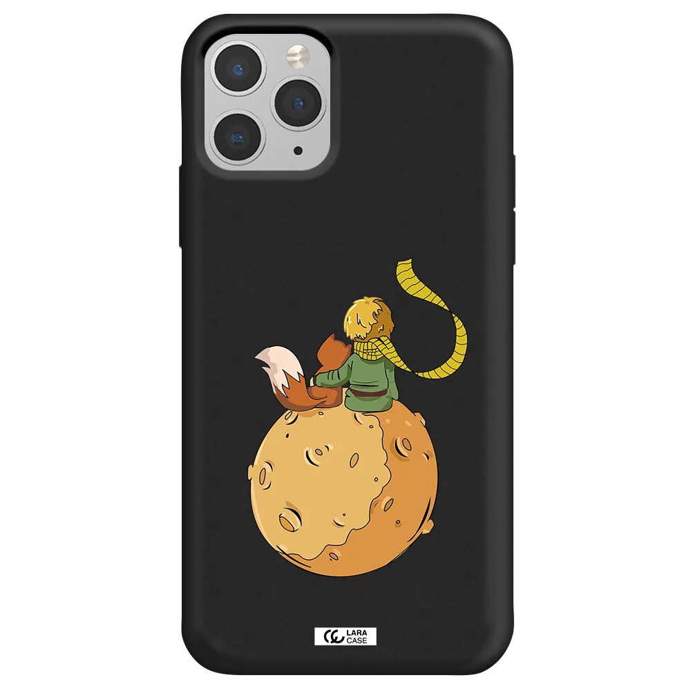 a cartoon of a fox and a fox sitting on a planet Apple iPhone 11 pro max Silicone black Case