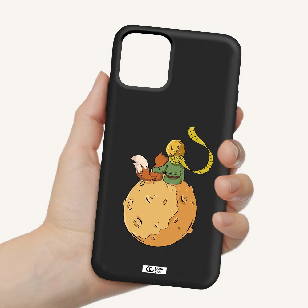 a cartoon of a fox and a fox sitting on a planet Apple iPhone 11 pro max Silicone black Case