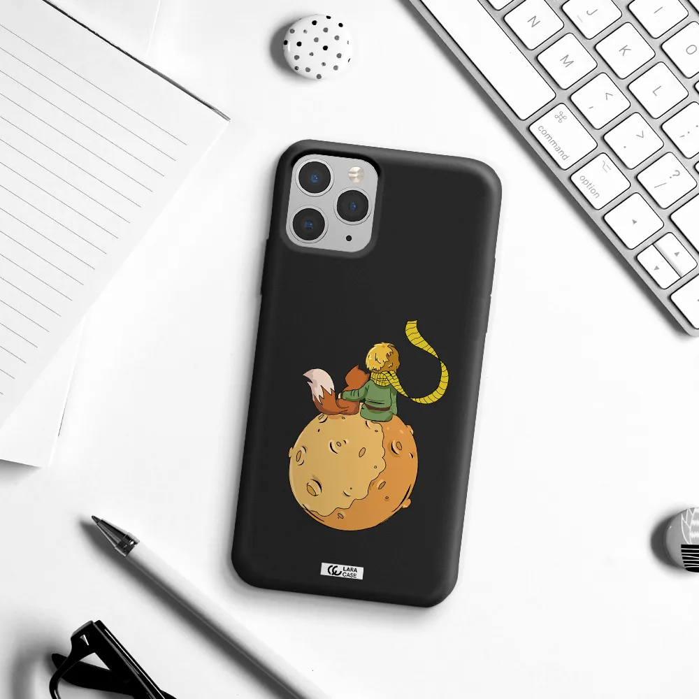 a cartoon of a fox and a fox sitting on a planet Apple iPhone 11 pro max Silicone black Case