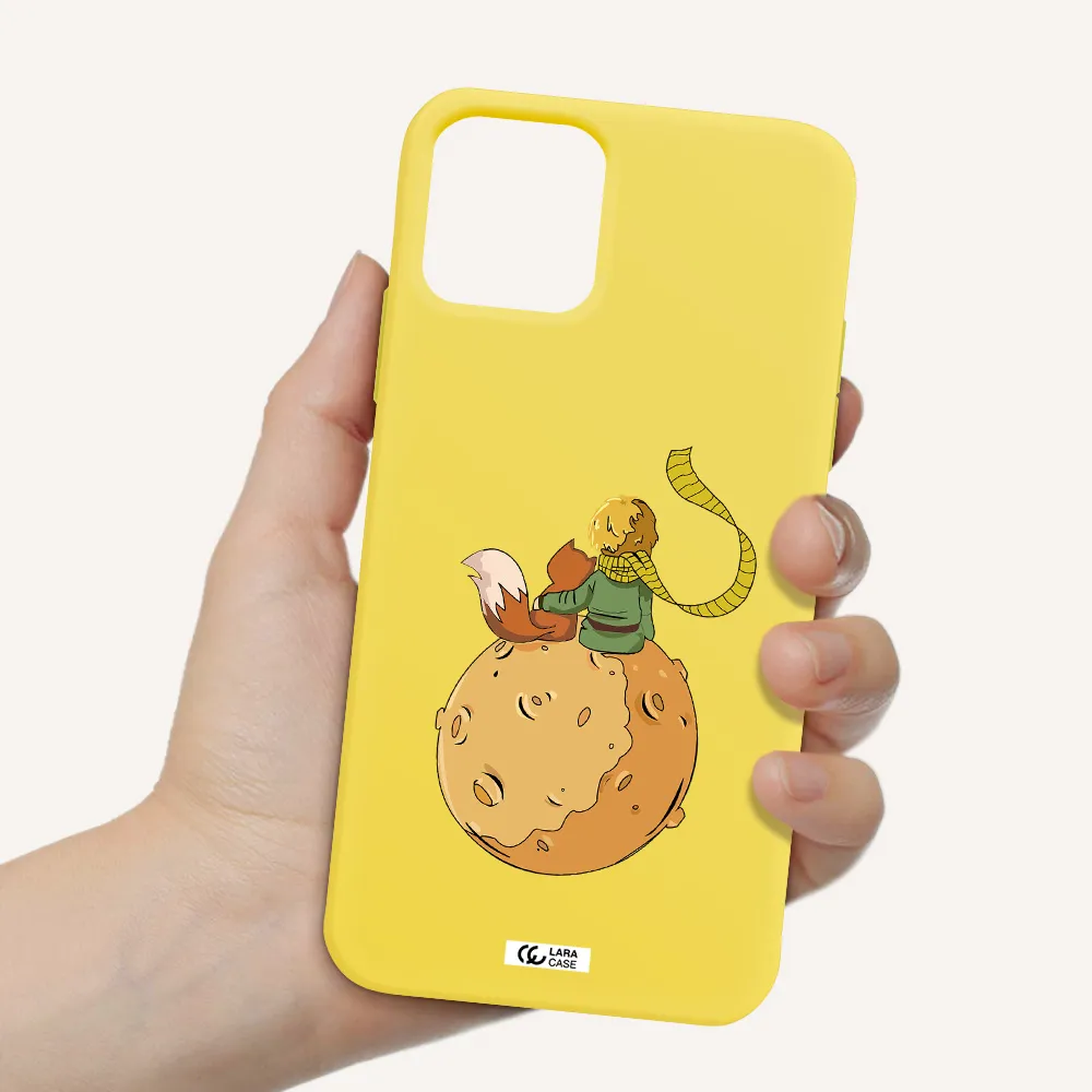 a cartoon of a fox and a fox sitting on a planet Apple iPhone 11 pro max Silicone canary yellow Case