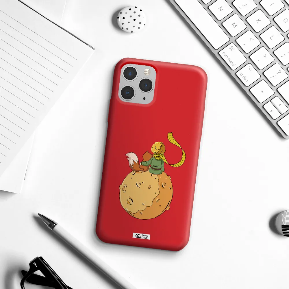 a cartoon of a fox and a fox sitting on a planet Apple iPhone 11 pro max Silicone Imperial Red Case