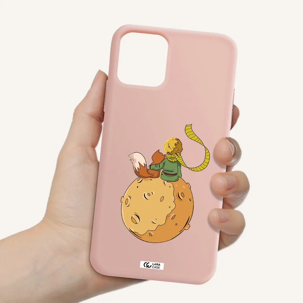 a cartoon of a fox and a fox sitting on a planet Apple iPhone 11 pro max Silicone pastel pink Case