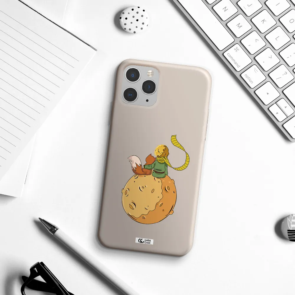 a cartoon of a fox and a fox sitting on a planet Apple iPhone 11 pro max Silicone Stone Case