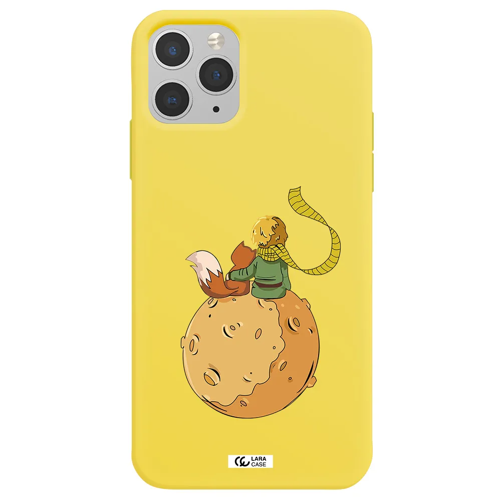 a cartoon of a fox and a fox sitting on a planet Apple iPhone 11 pro Silicone canary yellow Case