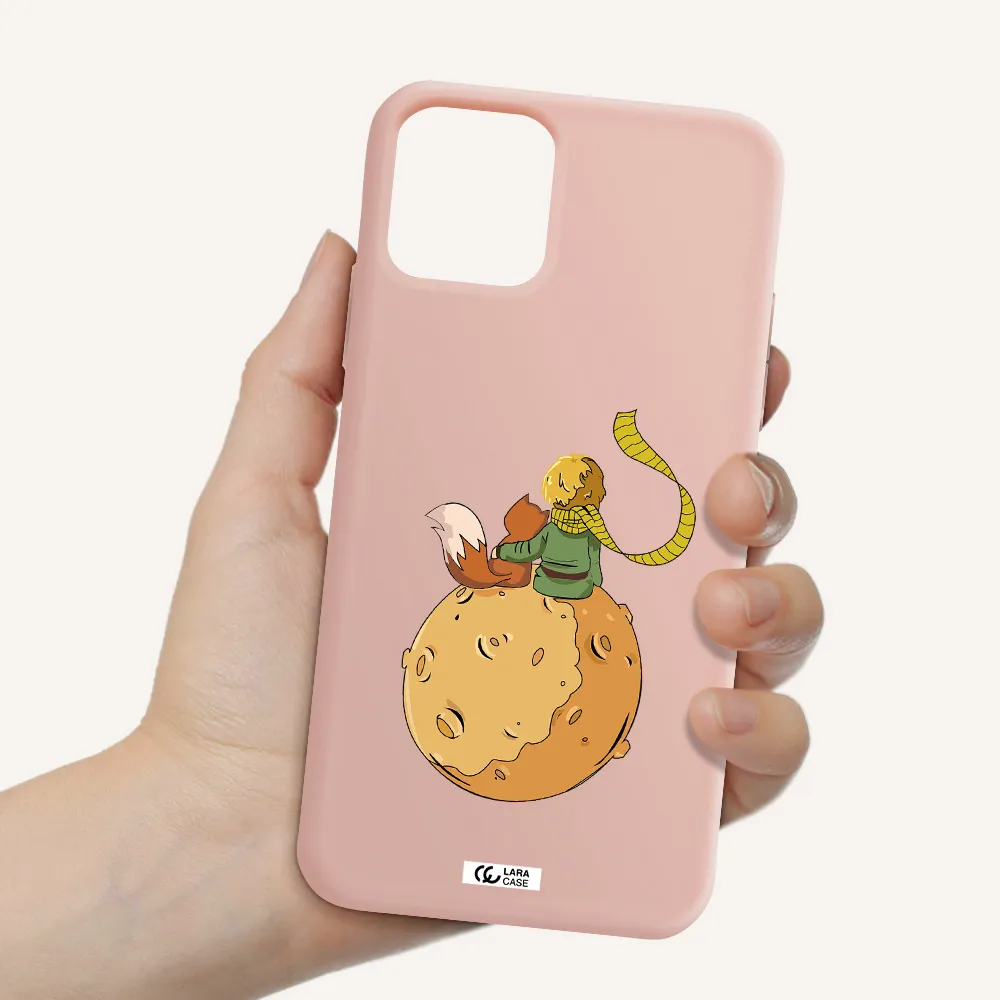 a cartoon of a fox and a fox sitting on a planet Apple iPhone 11 pro Silicone pastel pink Case