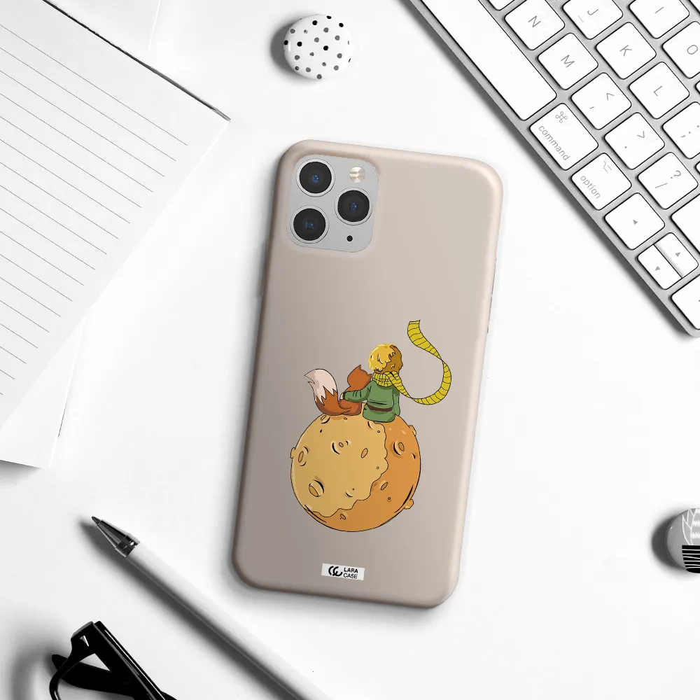a cartoon of a fox and a fox sitting on a planet Apple iPhone 11 pro Silicone Stone Case