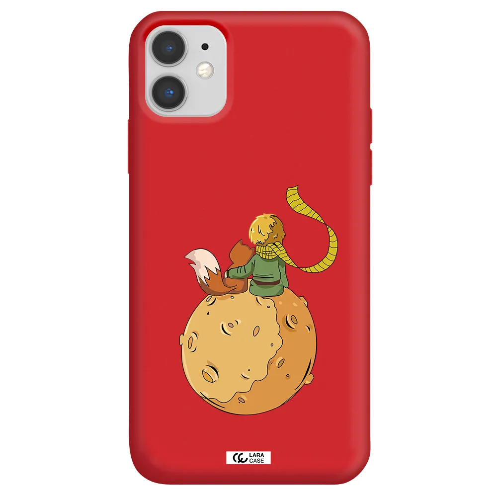 a cartoon of a fox and a fox sitting on a planet Apple iPhone 11 Silicone Imperial Red Case