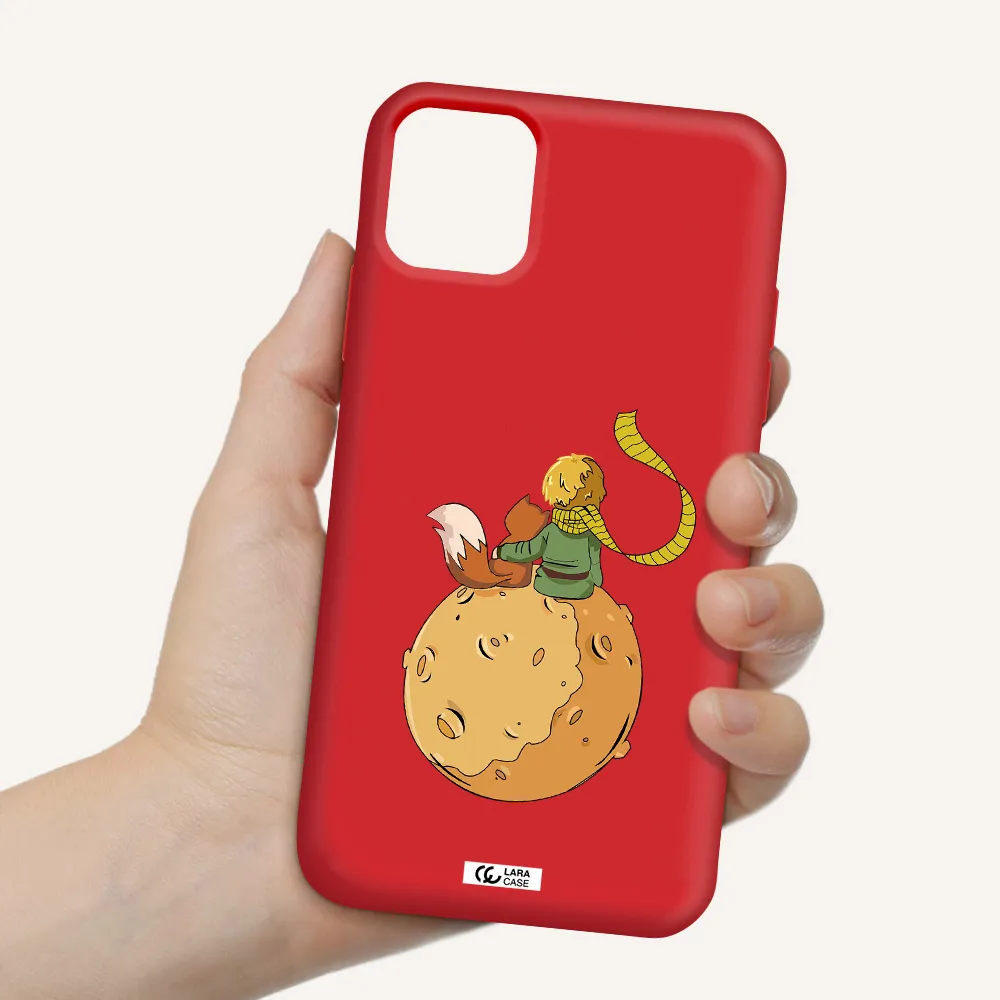 a cartoon of a fox and a fox sitting on a planet Apple iPhone 11 Silicone Imperial Red Case