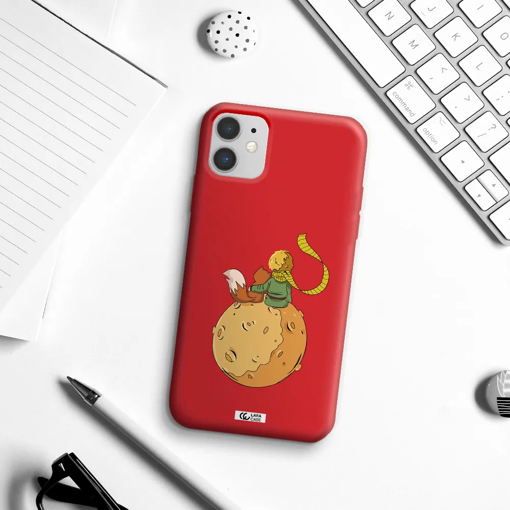 a cartoon of a fox and a fox sitting on a planet Apple iPhone 11 Silicone Imperial Red Case