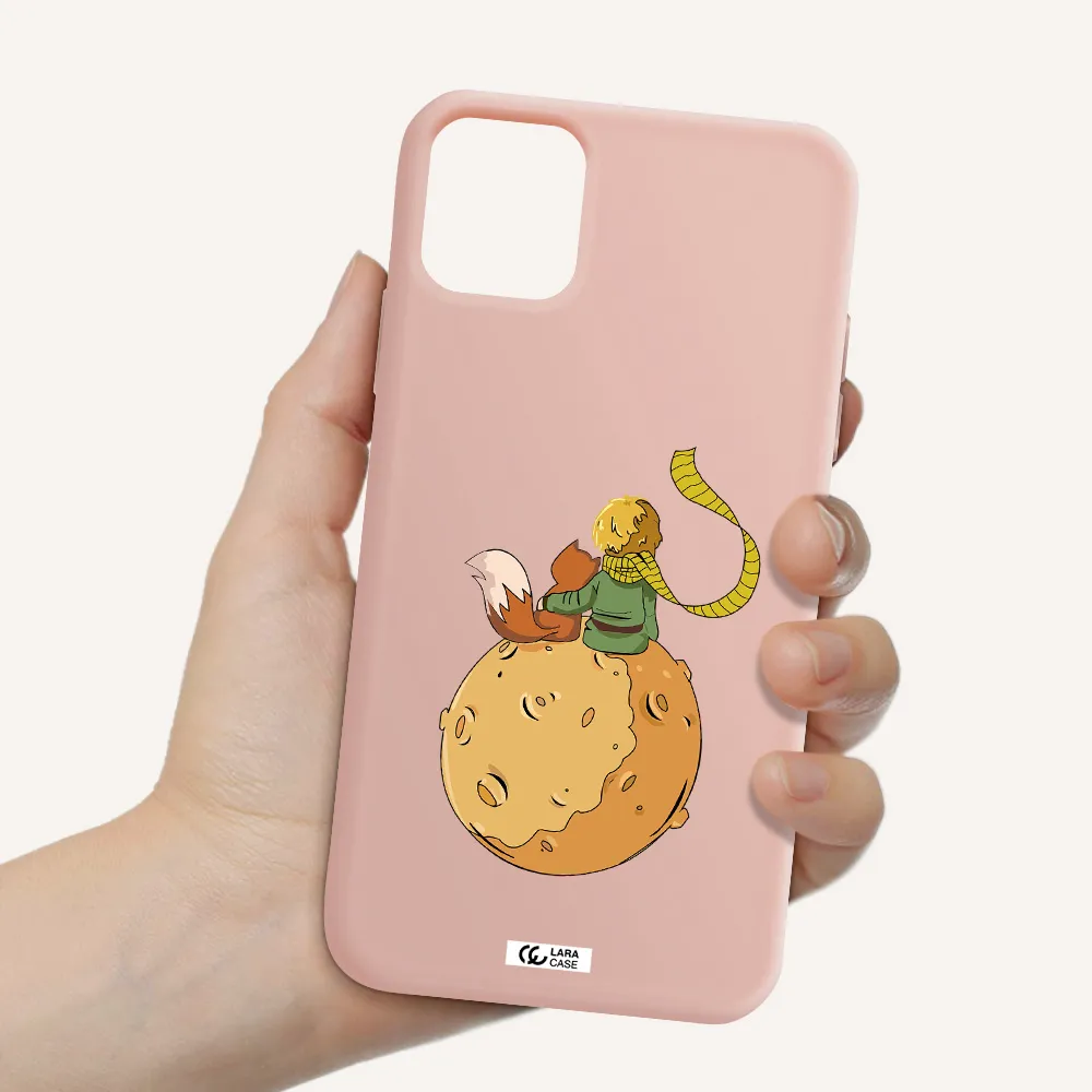 a cartoon of a fox and a fox sitting on a planet Apple iPhone 11 Silicone pastel pink Case
