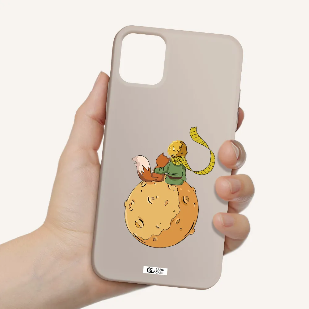a cartoon of a fox and a fox sitting on a planet Apple iPhone 11 Silicone Stone Case