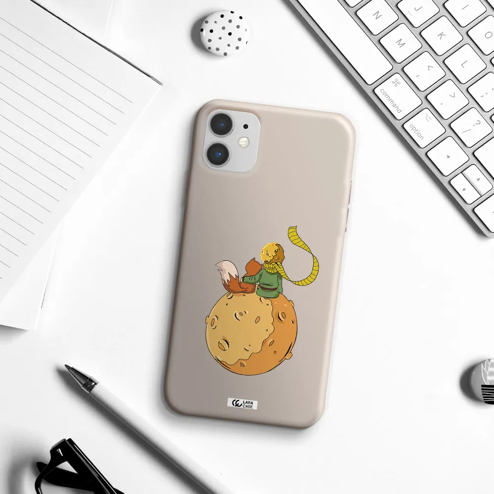 a cartoon of a fox and a fox sitting on a planet Apple iPhone 11 Silicone Stone Case