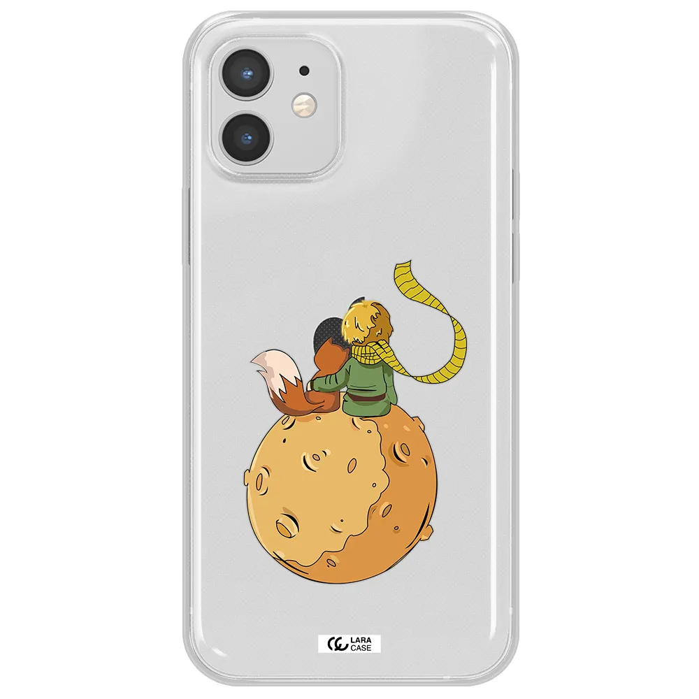 a cartoon of a fox and a fox sitting on a planet Apple iPhone 12 Clear TPU Case