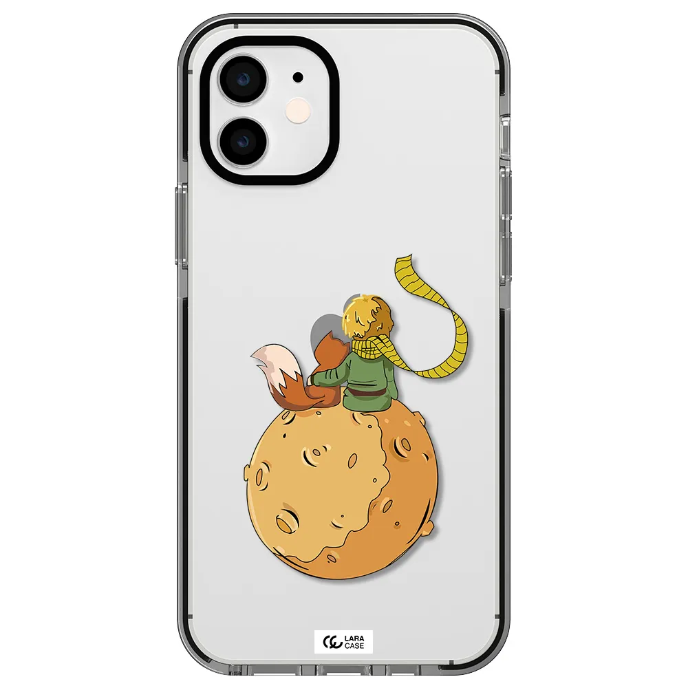 a cartoon of a fox and a fox sitting on a planet Apple iPhone 12 impact black border Case