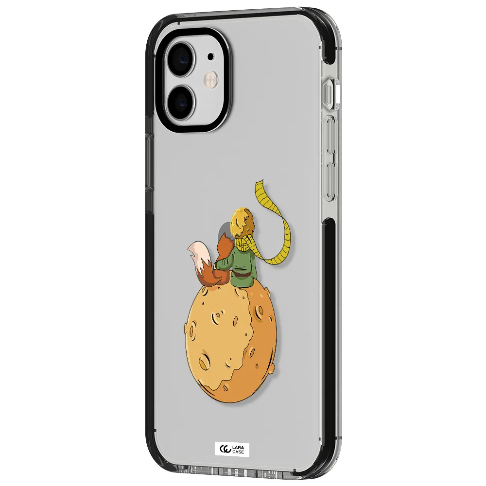 a cartoon of a fox and a fox sitting on a planet Apple iPhone 12 impact black border Case