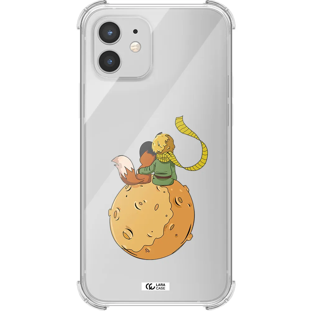a cartoon of a fox and a fox sitting on a planet Apple iPhone 12 mini Clear PC Case