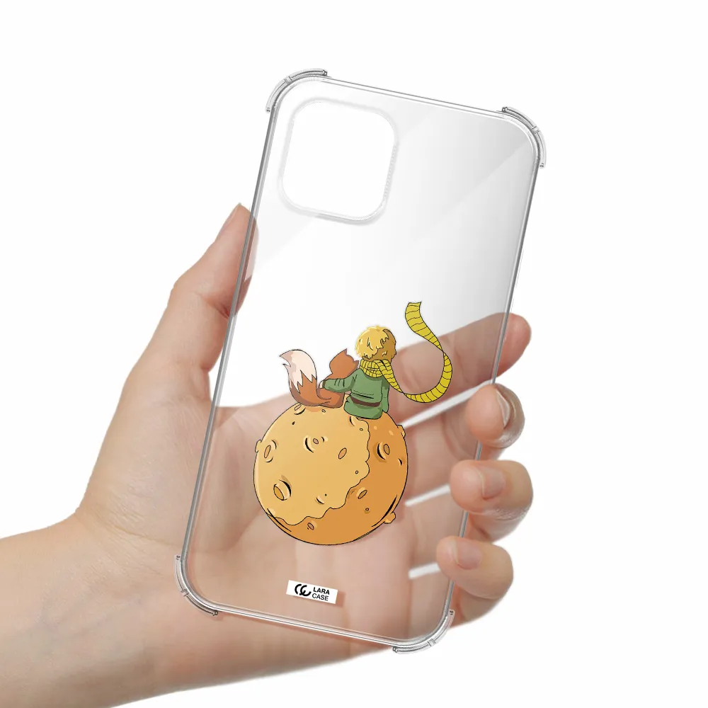 a cartoon of a fox and a fox sitting on a planet Apple iPhone 12 mini Clear PC Case