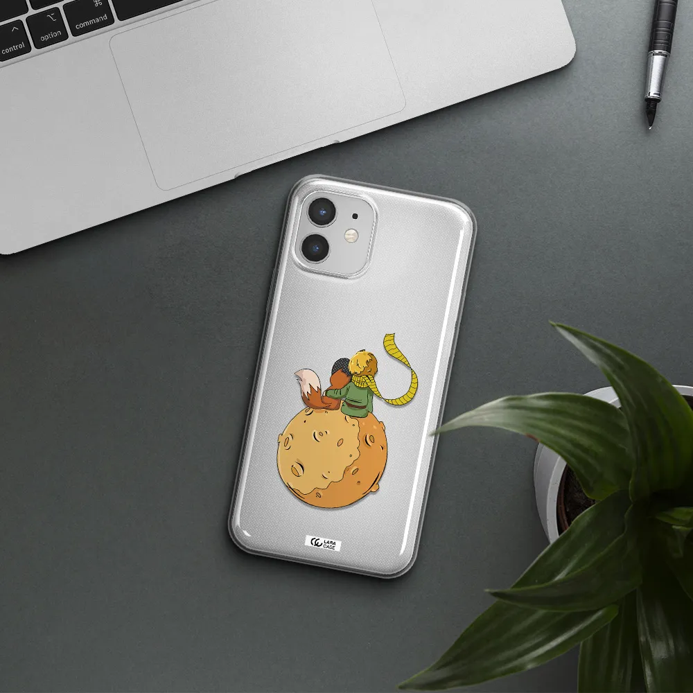 a cartoon of a fox and a fox sitting on a planet Apple iPhone 12 mini Clear TPU Case