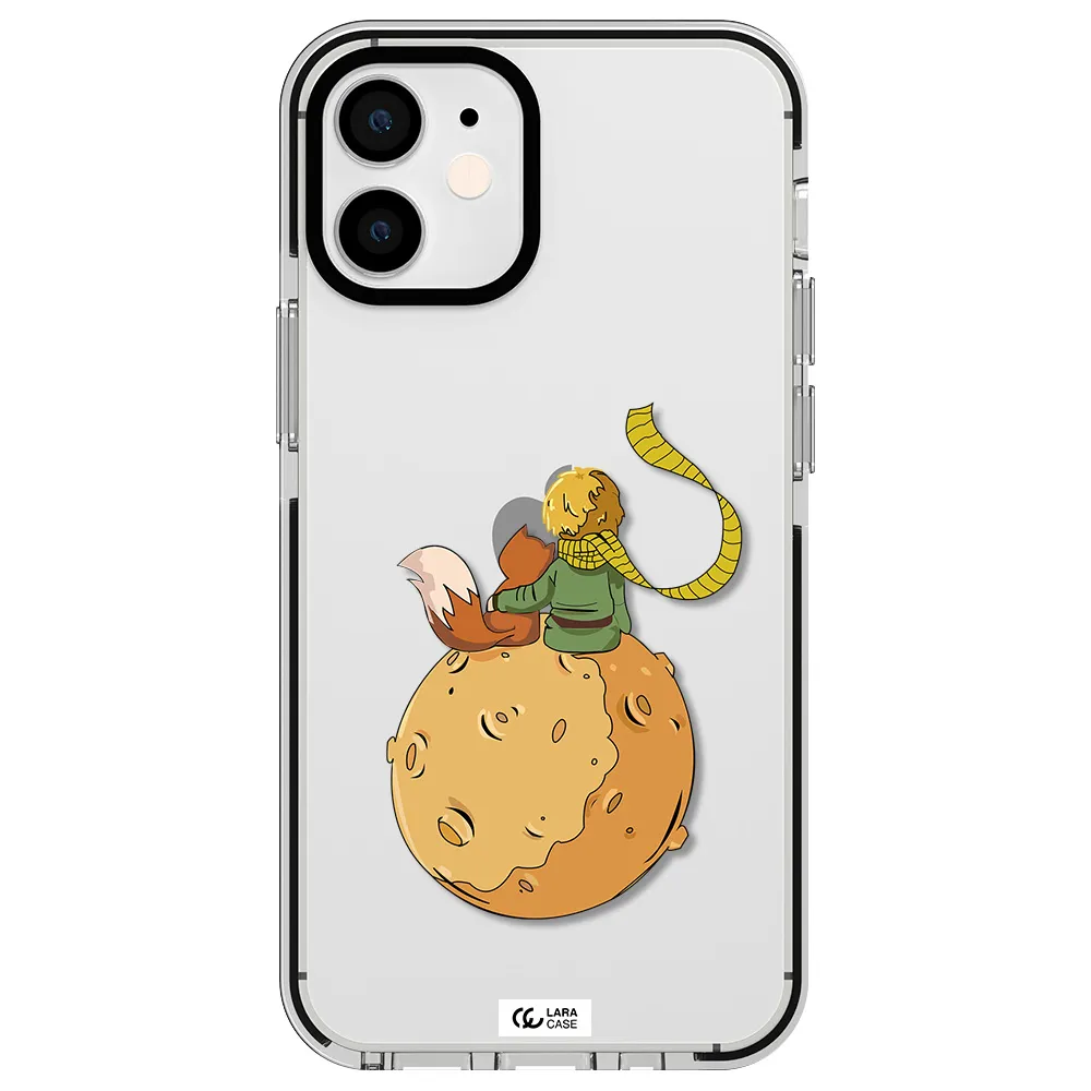 a cartoon of a fox and a fox sitting on a planet Apple iPhone 12 mini impact black border Case