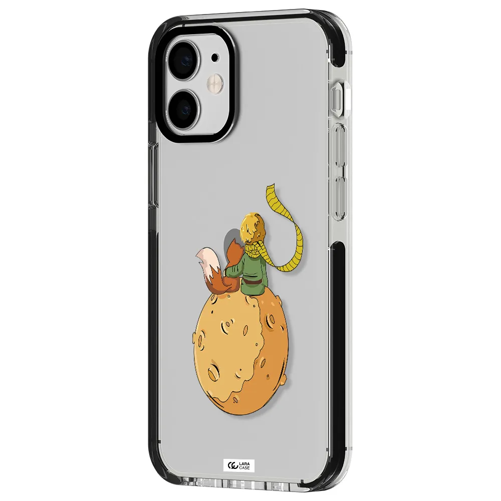 a cartoon of a fox and a fox sitting on a planet Apple iPhone 12 mini impact black border Case