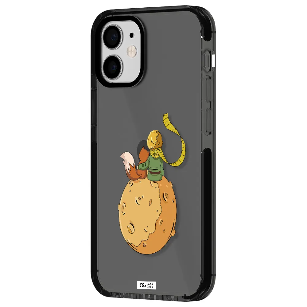 a cartoon of a fox and a fox sitting on a planet Apple iPhone 12 mini impact Smoke Black Case