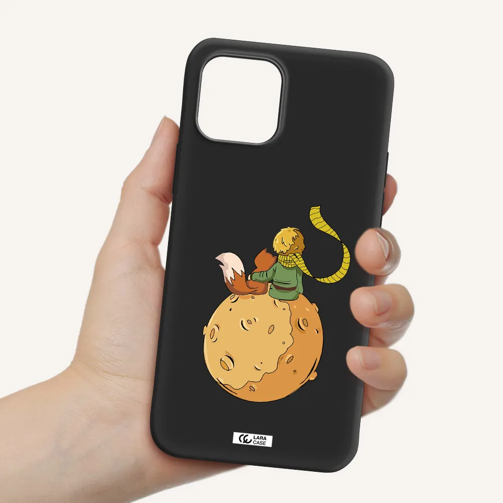 a cartoon of a fox and a fox sitting on a planet Apple iPhone 12 mini Silicone black Case