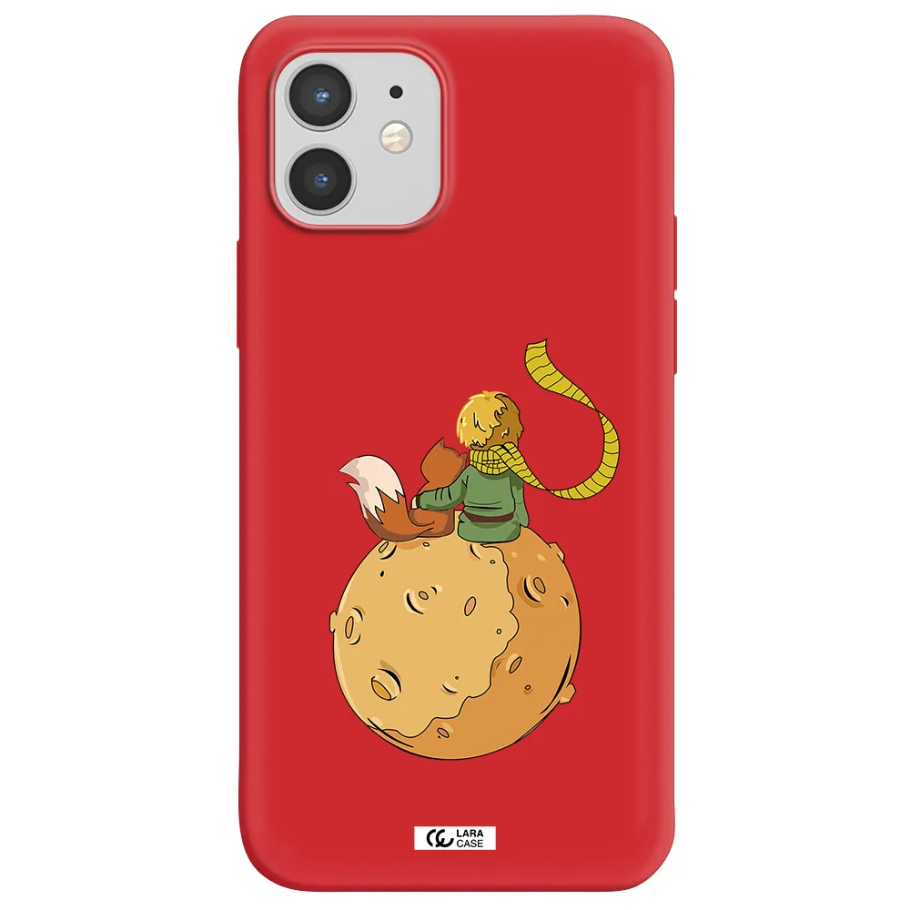 a cartoon of a fox and a fox sitting on a planet Apple iPhone 12 mini Silicone Imperial Red Case