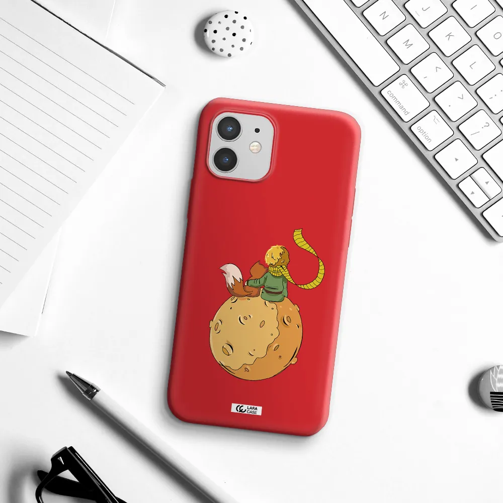 a cartoon of a fox and a fox sitting on a planet Apple iPhone 12 mini Silicone Imperial Red Case