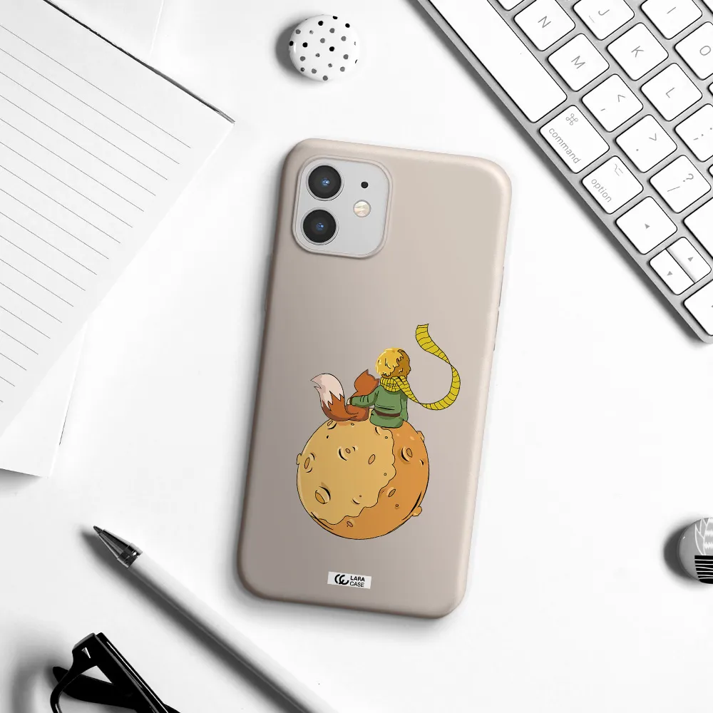 a cartoon of a fox and a fox sitting on a planet Apple iPhone 12 mini Silicone Stone Case