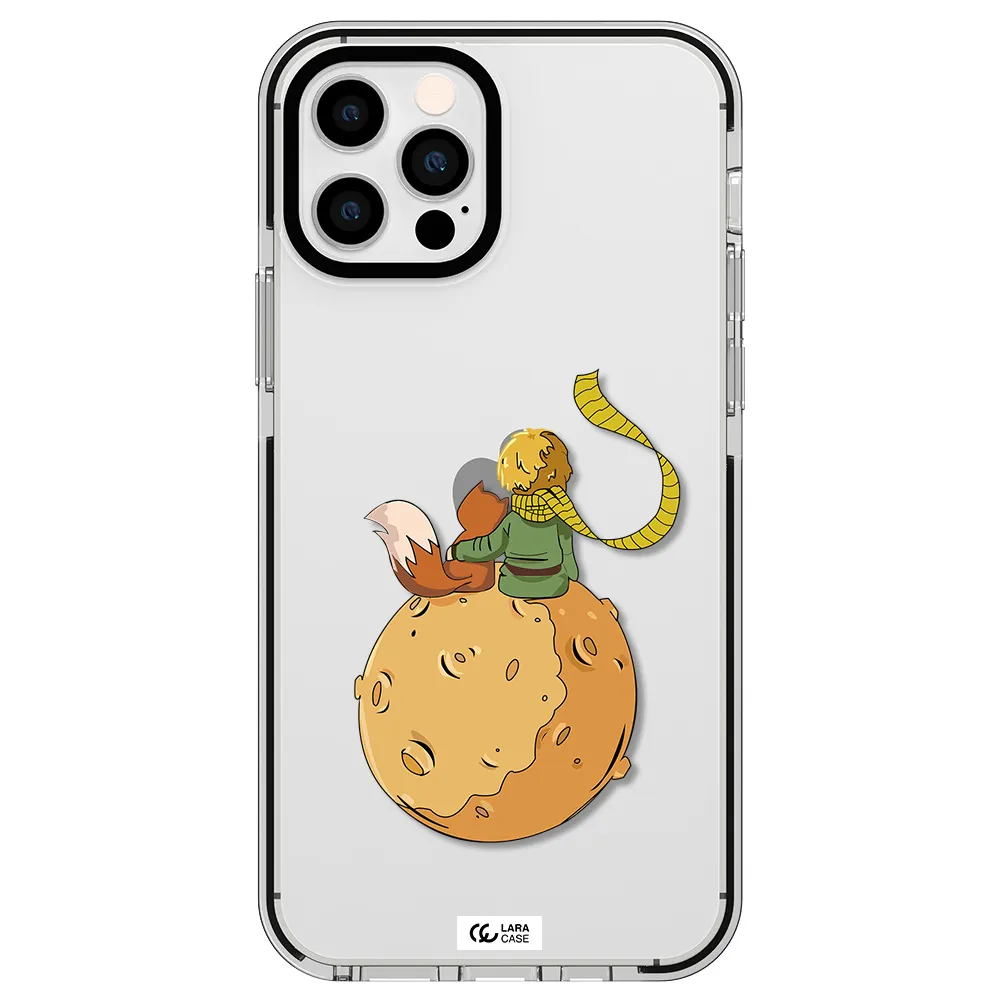 a cartoon of a fox and a fox sitting on a planet Apple iPhone 12 pro impact black border Case