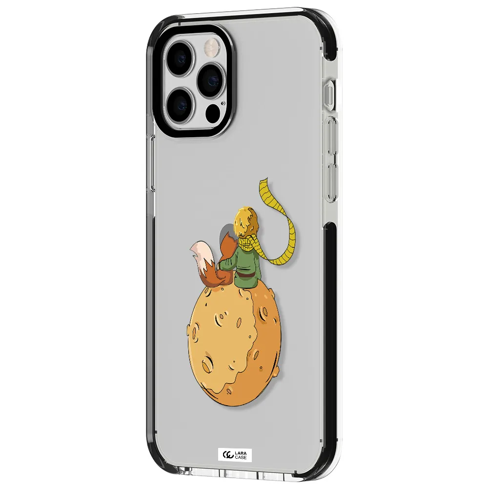 a cartoon of a fox and a fox sitting on a planet Apple iPhone 12 pro impact black border Case