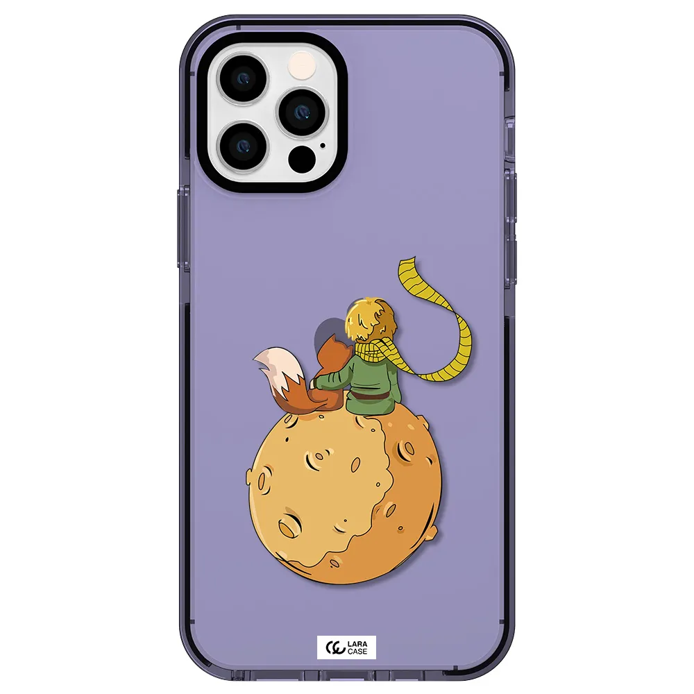a cartoon of a fox and a fox sitting on a planet Apple iPhone 12 pro impact Lilac Case