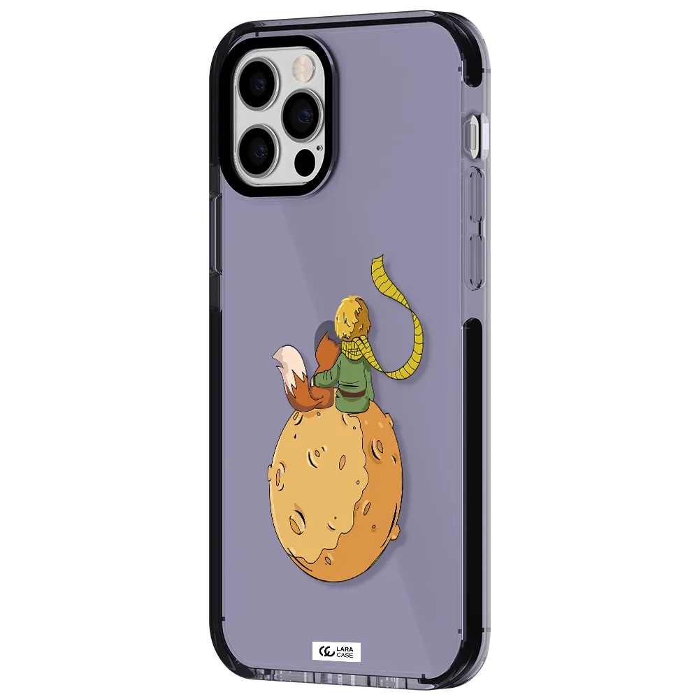 a cartoon of a fox and a fox sitting on a planet Apple iPhone 12 pro impact Lilac Case