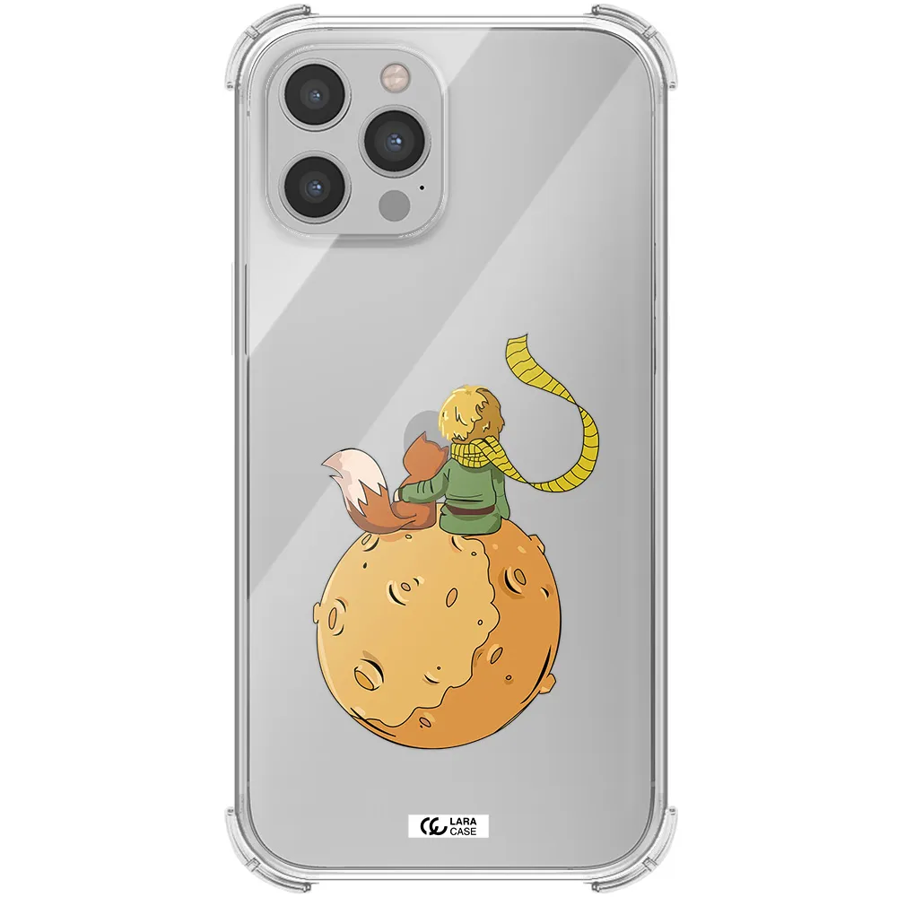 a cartoon of a fox and a fox sitting on a planet Apple iPhone 12 pro max Clear PC Case
