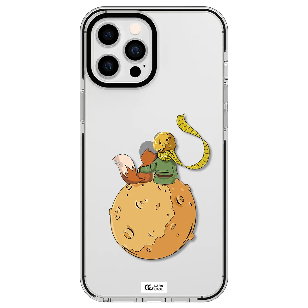 a cartoon of a fox and a fox sitting on a planet Apple iPhone 12 pro max impact black border Case