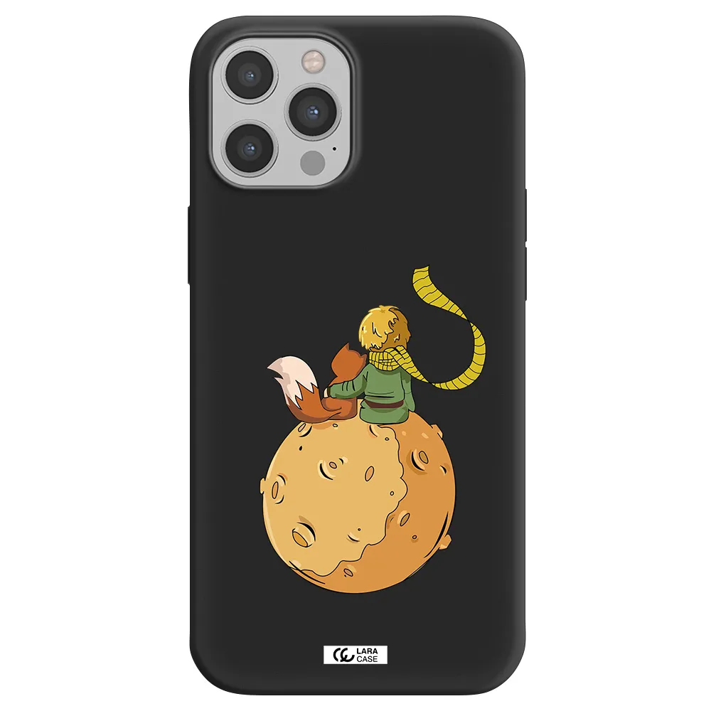 a cartoon of a fox and a fox sitting on a planet Apple iPhone 12 pro max Silicone black Case