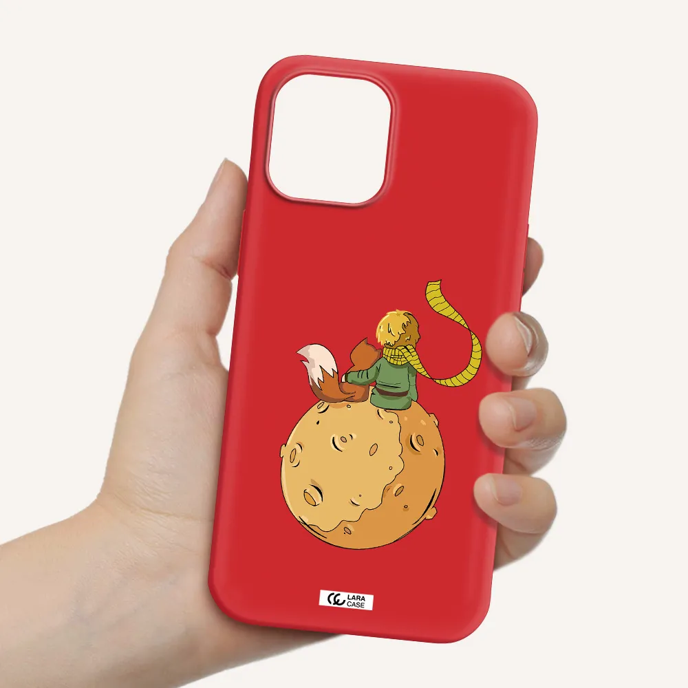 a cartoon of a fox and a fox sitting on a planet Apple iPhone 12 pro max Silicone Imperial Red Case