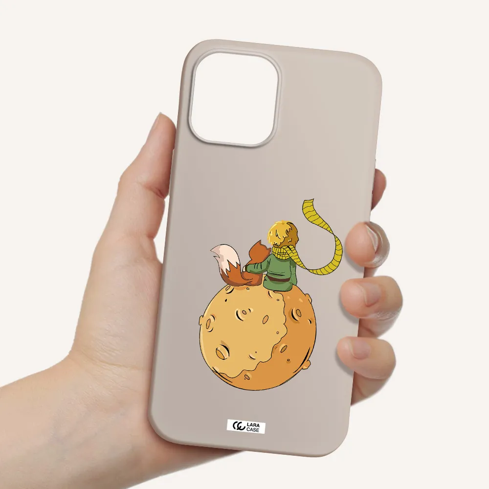 a cartoon of a fox and a fox sitting on a planet Apple iPhone 12 pro max Silicone Stone Case