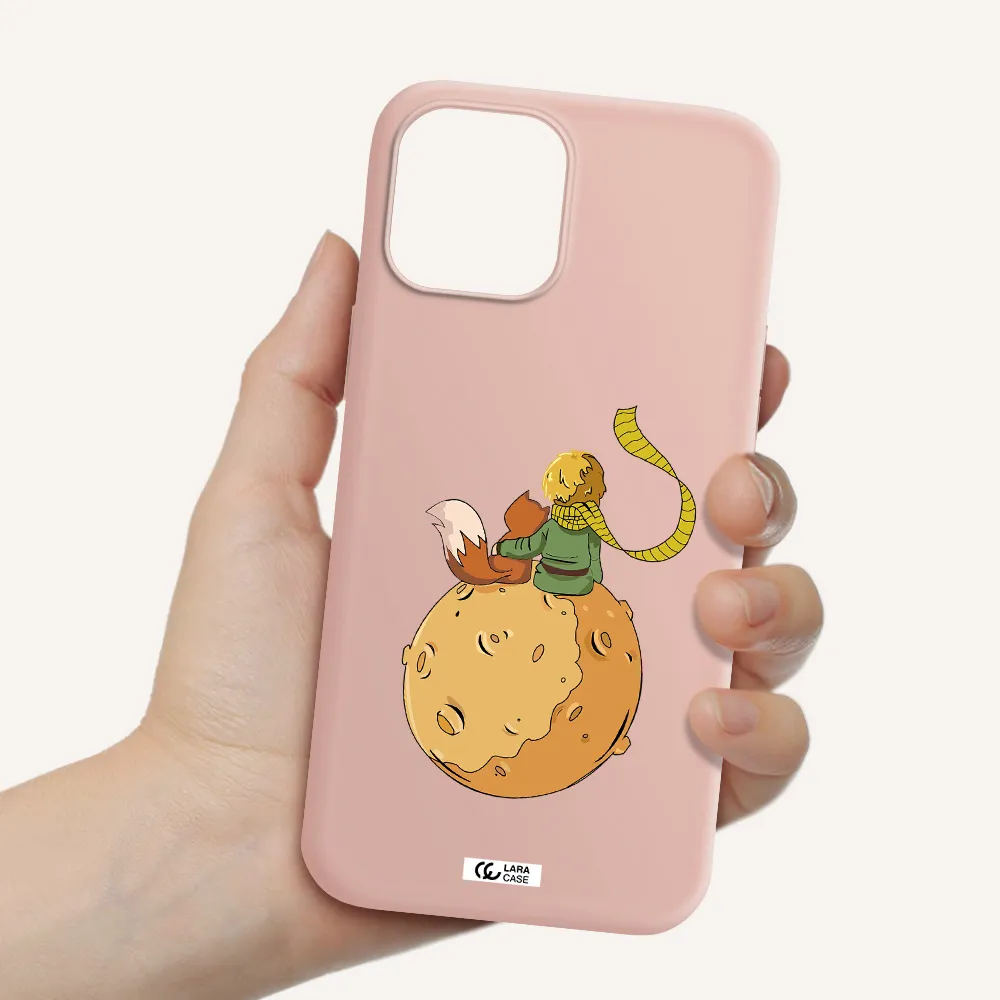 a cartoon of a fox and a fox sitting on a planet Apple iPhone 12 pro Silicone pastel pink Case