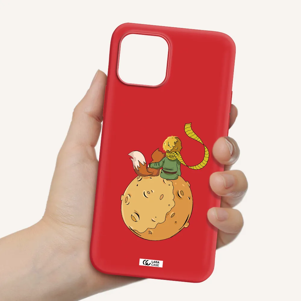 a cartoon of a fox and a fox sitting on a planet Apple iPhone 12 Silicone Imperial Red Case