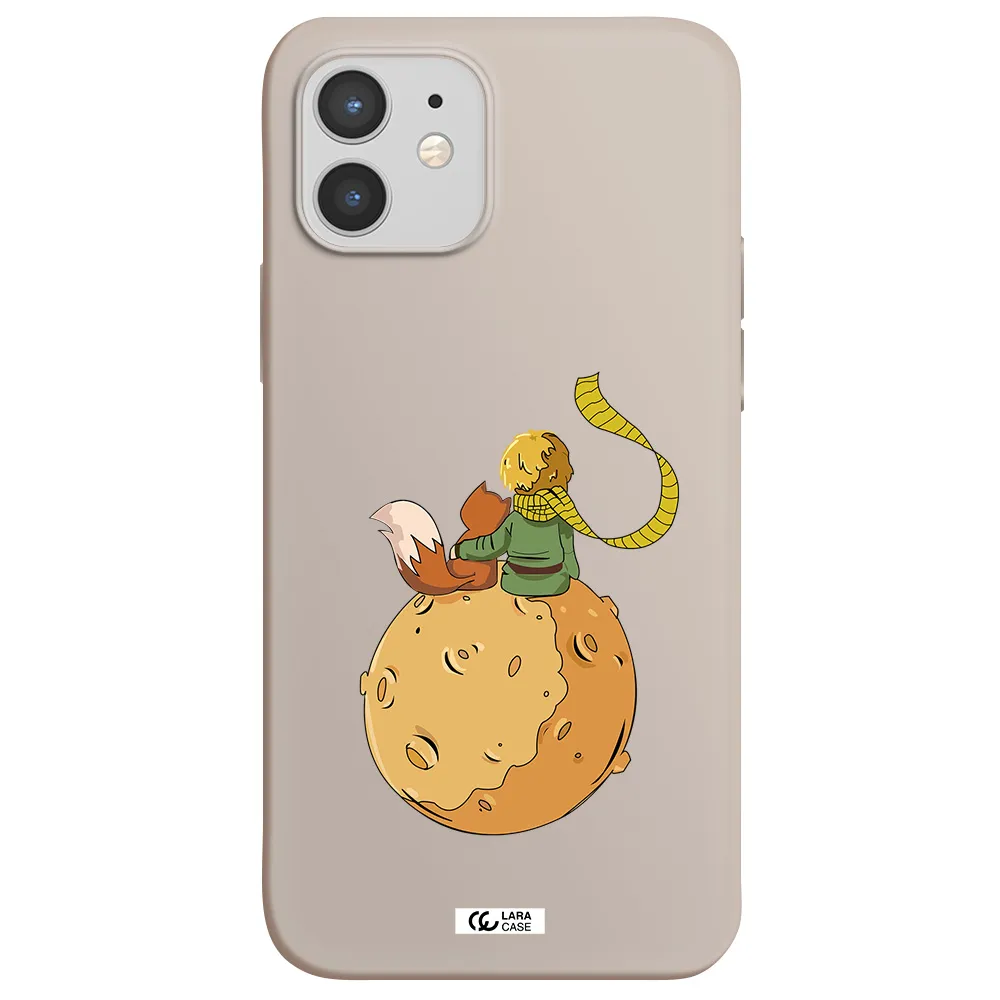 a cartoon of a fox and a fox sitting on a planet Apple iPhone 12 Silicone Stone Case