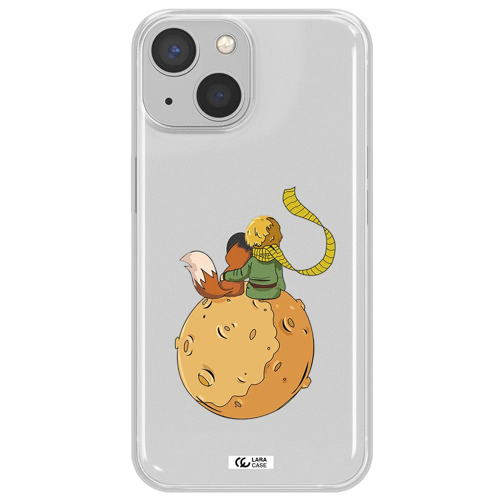 a cartoon of a fox and a fox sitting on a planet Apple iPhone 13 Clear TPU Case