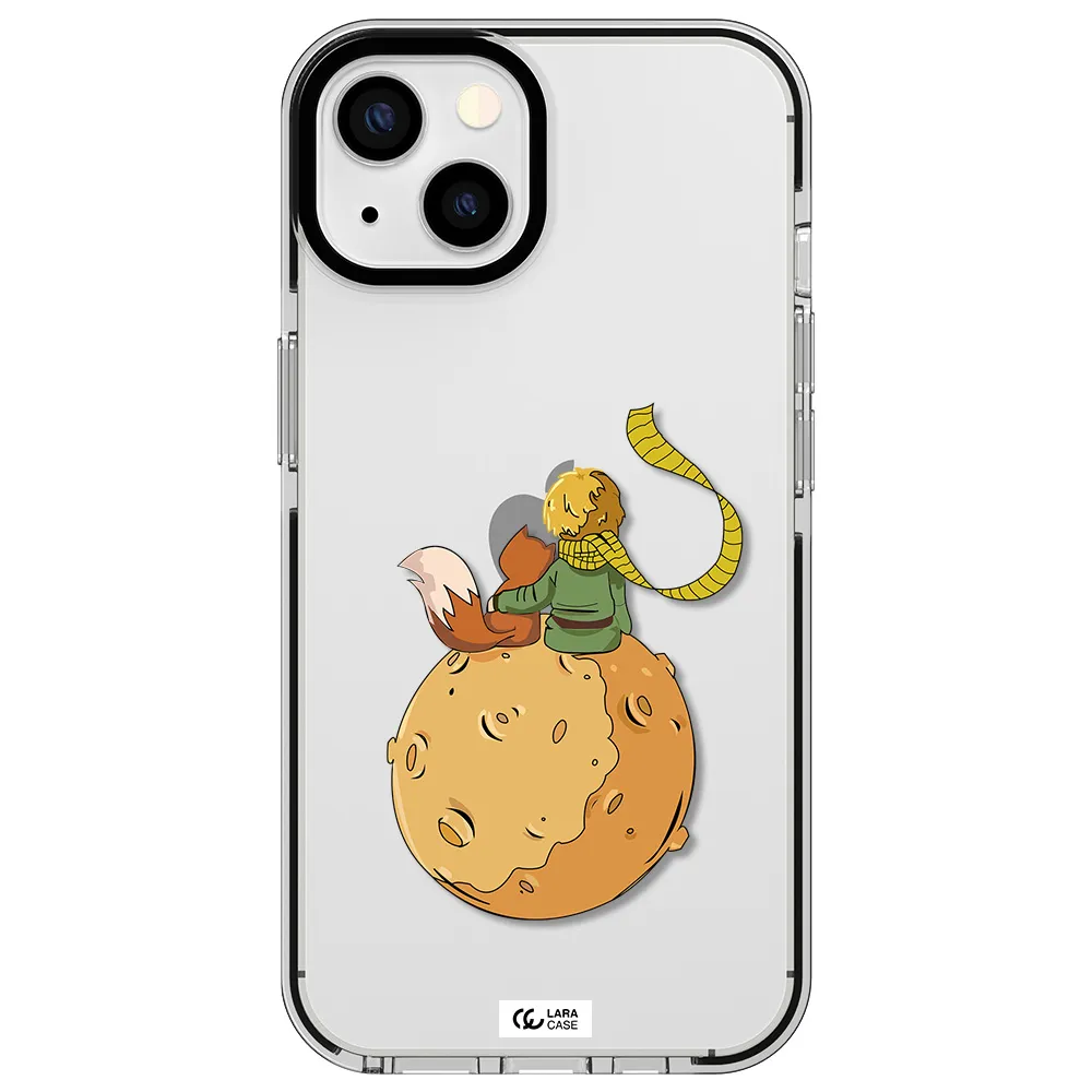 a cartoon of a fox and a fox sitting on a planet Apple iPhone 13 impact black border Case