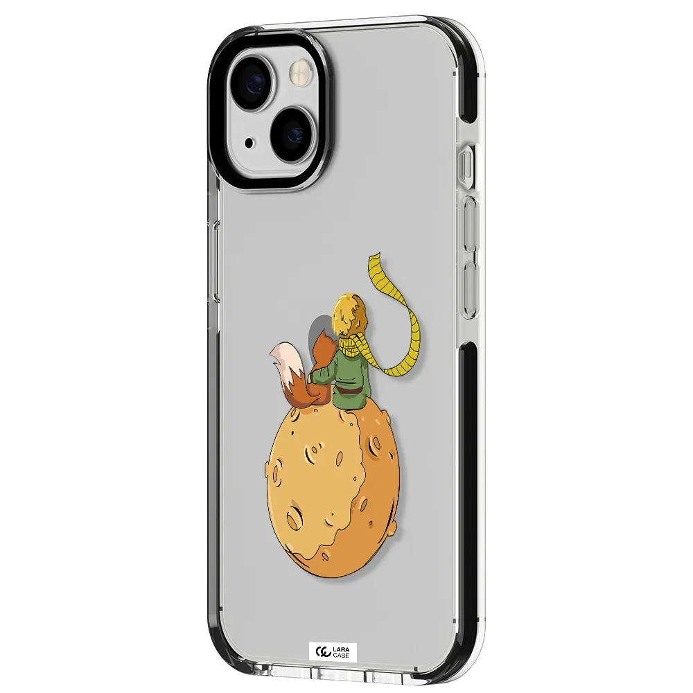 a cartoon of a fox and a fox sitting on a planet Apple iPhone 13 impact black border Case