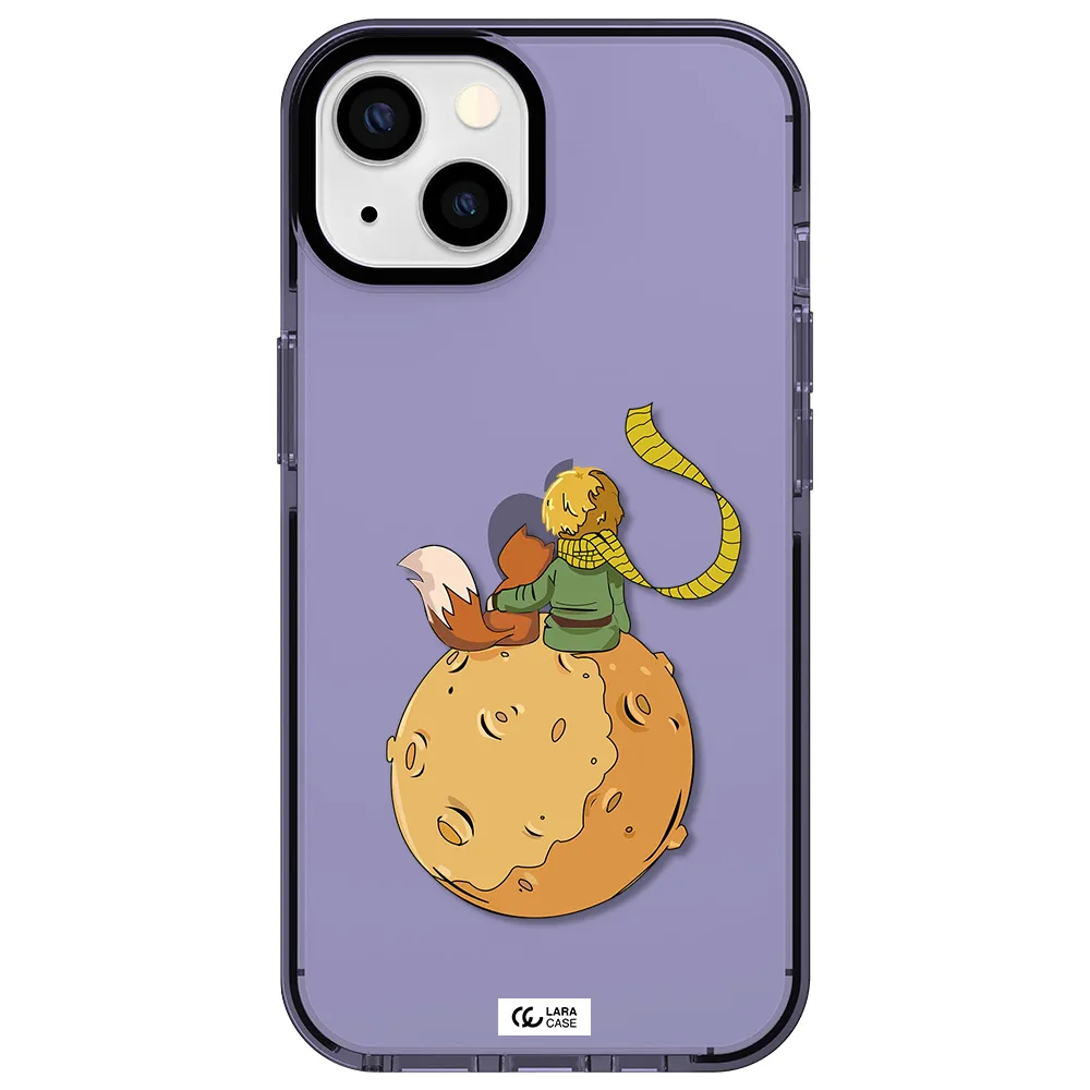 a cartoon of a fox and a fox sitting on a planet Apple iPhone 13 impact Lilac Case