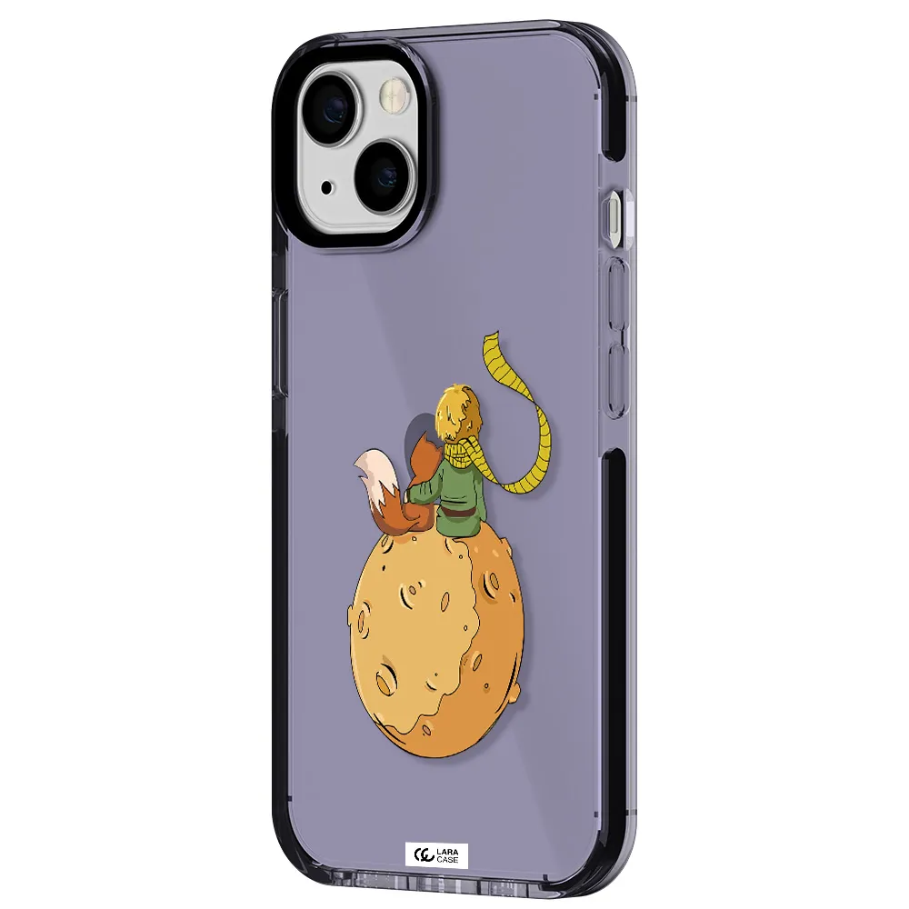 a cartoon of a fox and a fox sitting on a planet Apple iPhone 13 impact Lilac Case